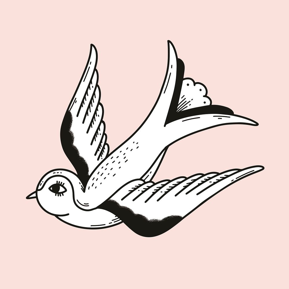 Black&white bird tattoo element psd with peach background