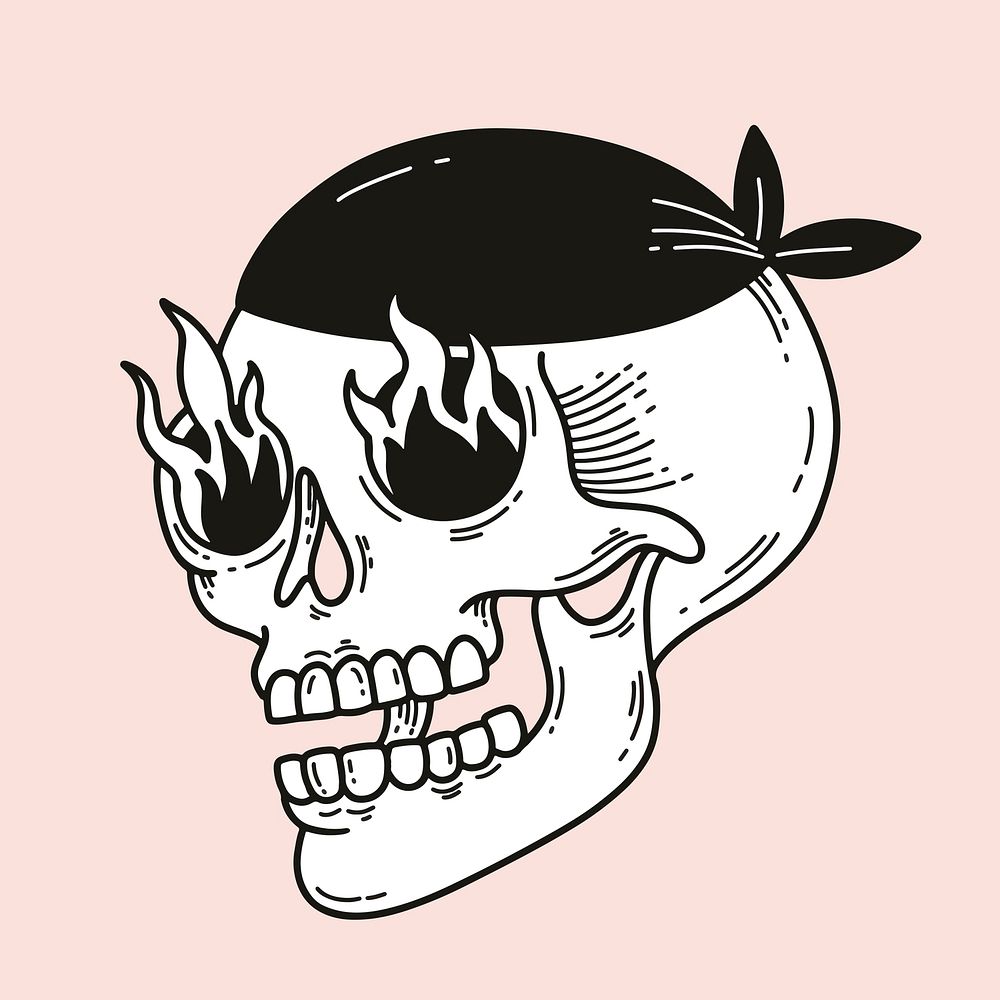 Black & white skull tattoo element psd