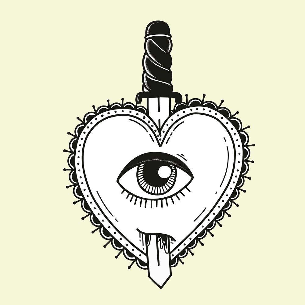 Black&white demon heart psd tattoo element with pastel background 