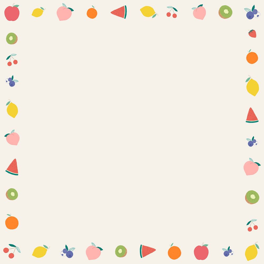 Psd colorful fruits border beige background
