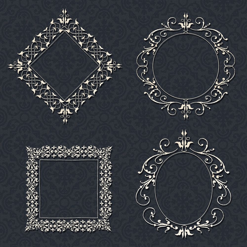 Filigree frame border psd set, remix from The Model Book of Calligraphy Joris Hoefnagel and Georg Bocskay