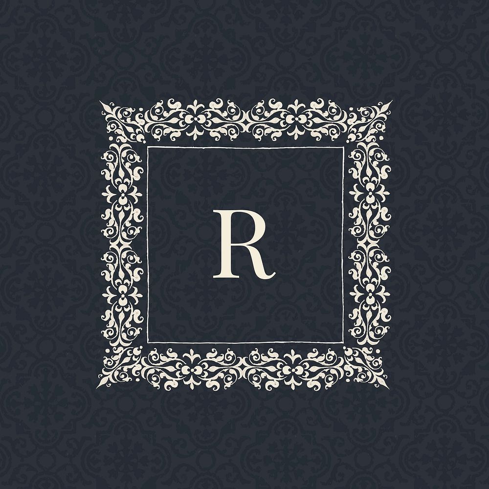 R letter vector vintage badge on black