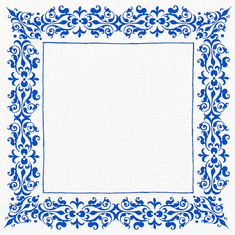 Blue filigree frame border vector 