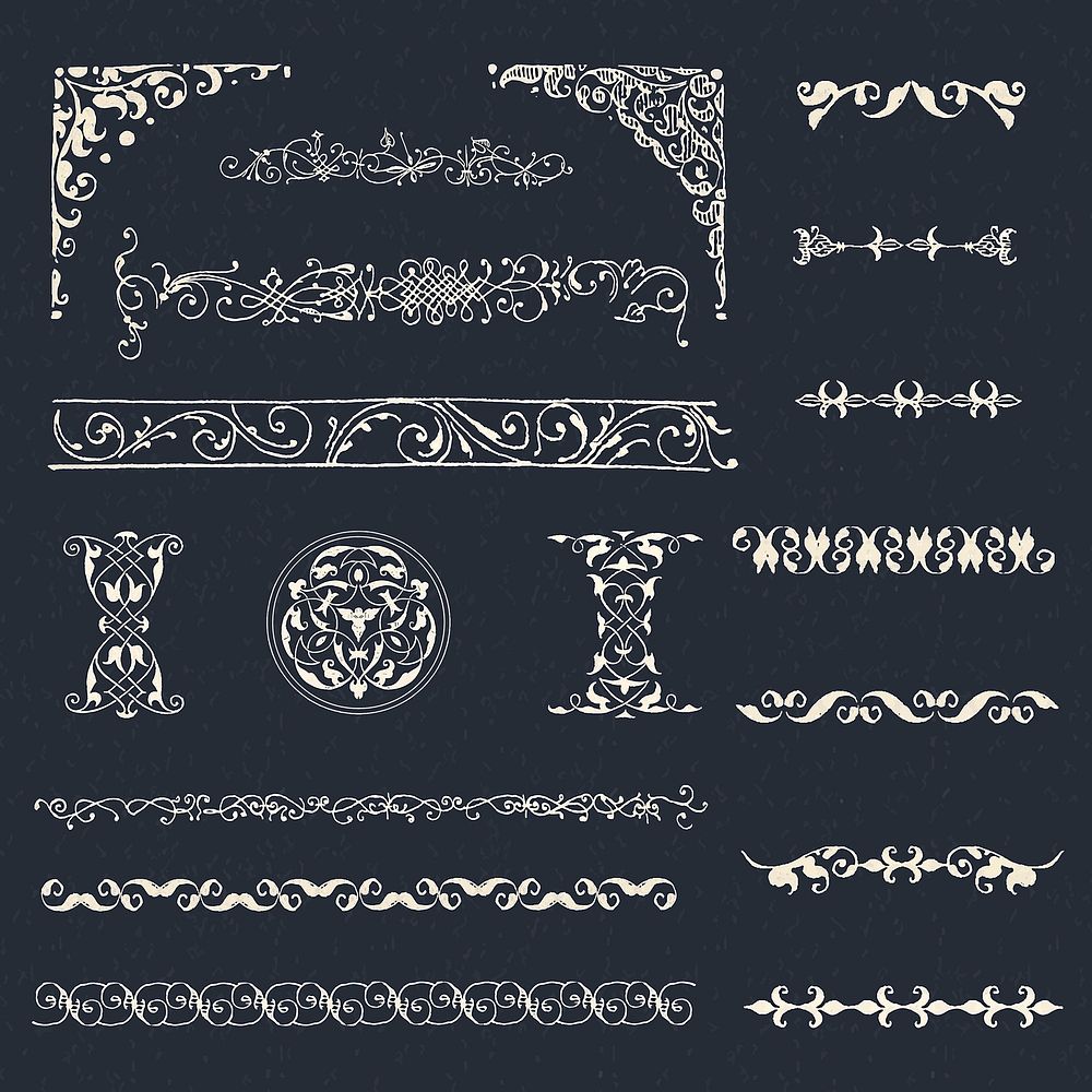 Vintage white divider ornamental vector set, remix from The Model Book of Calligraphy Joris Hoefnagel and Georg Bocskay