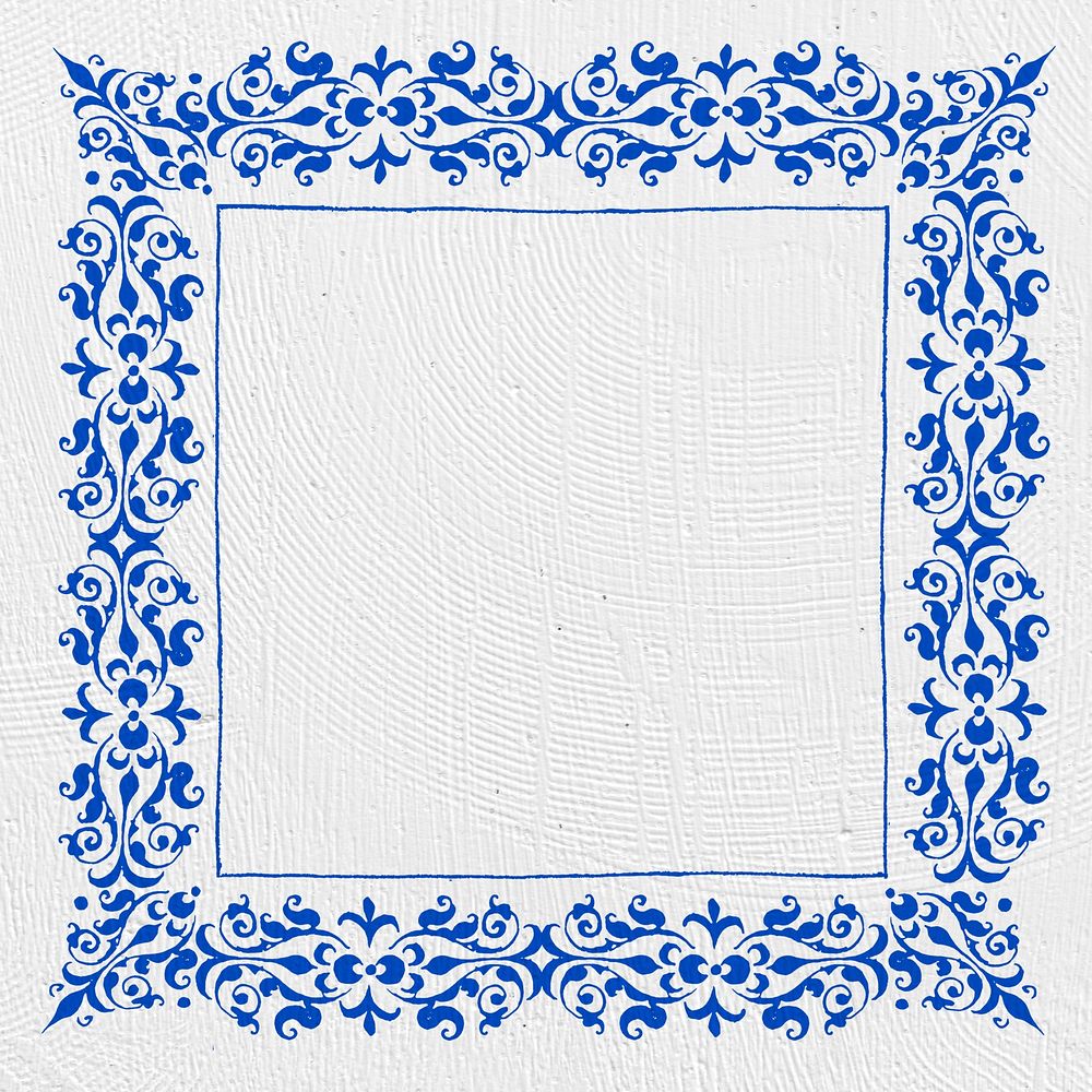 Blue filigree frame border psd