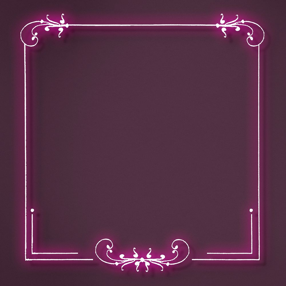 Neon pink filigree frame border psd 