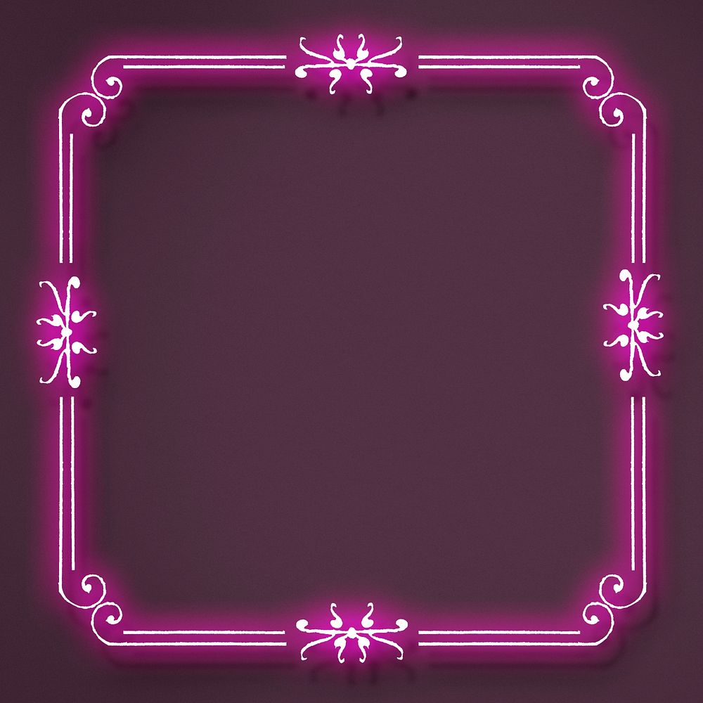 Neon pink filigree frame border psd 