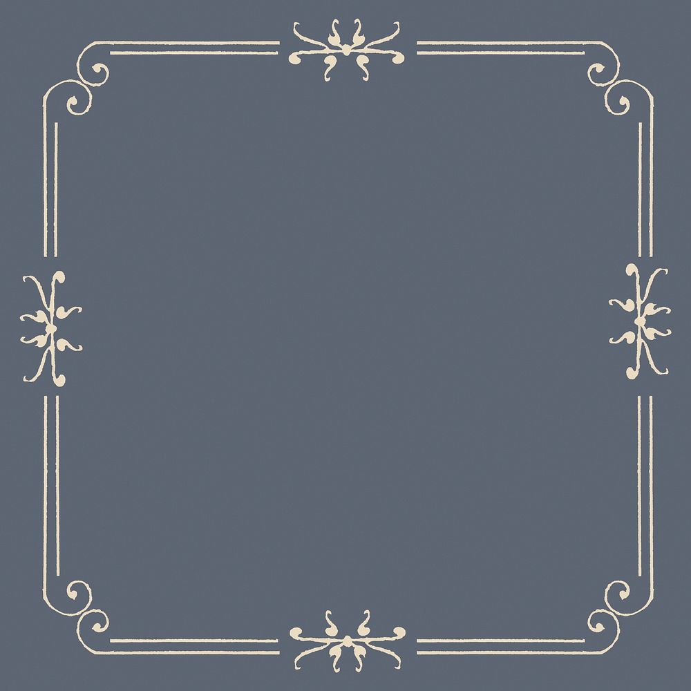 Beige filigree frame border on blue