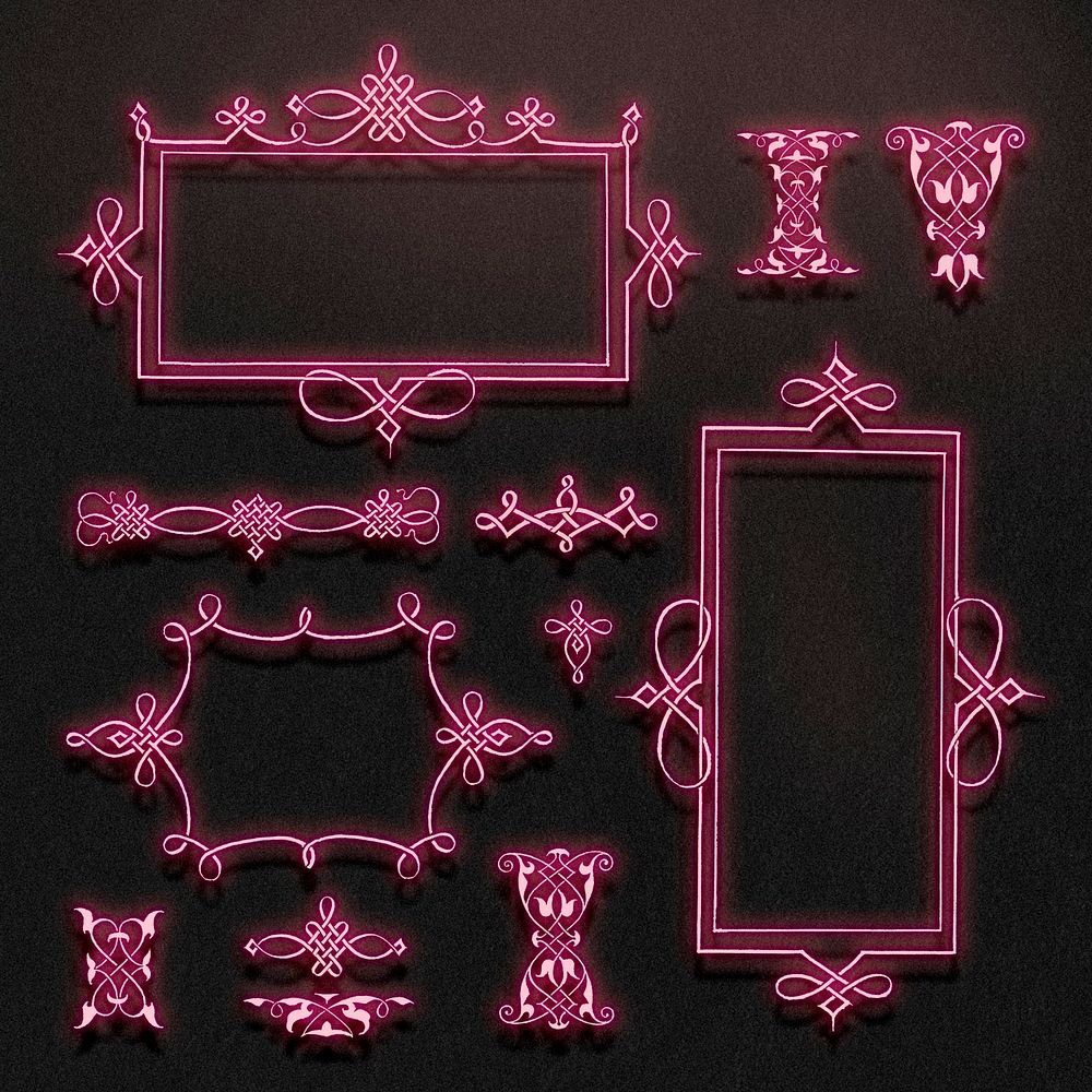 Neon pink filigree frame border psd, remix from The Model Book of Calligraphy Joris Hoefnagel and Georg Bocskay