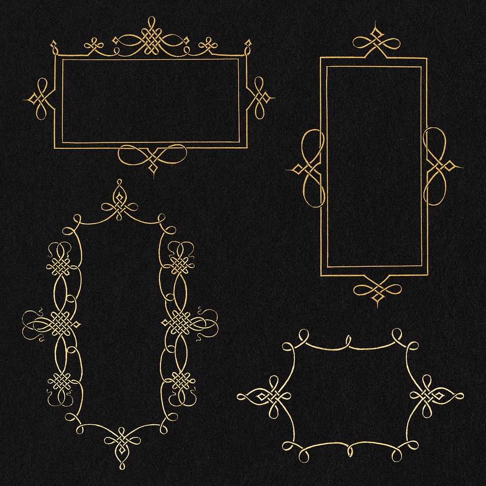 Gold filigree frame set psd, remix from The Model Book of Calligraphy Joris Hoefnagel and Georg Bocskay