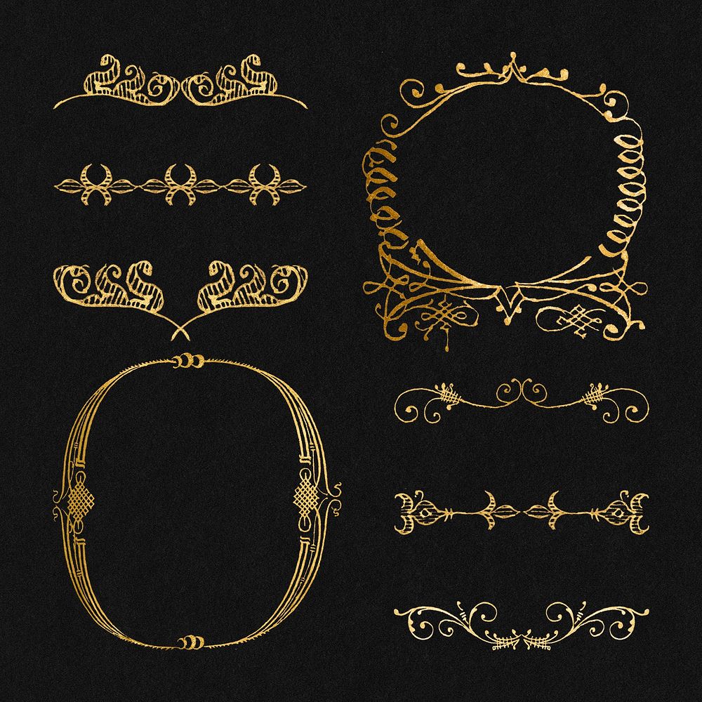 Vintage gold frame psd divider set, remix from The Model Book of Calligraphy Joris Hoefnagel and Georg Bocskay