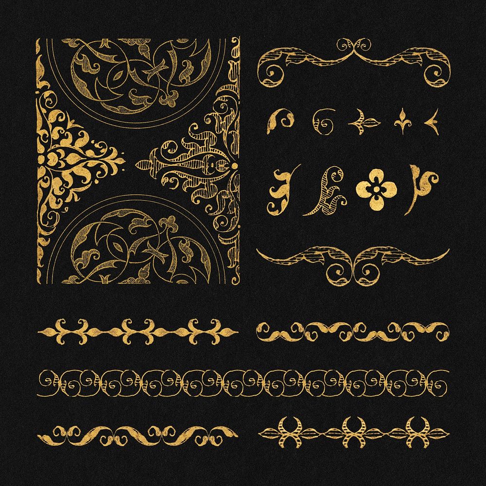 Victorian gold vintage divider psd set, remix from The Model Book of Calligraphy Joris Hoefnagel and Georg Bocskay