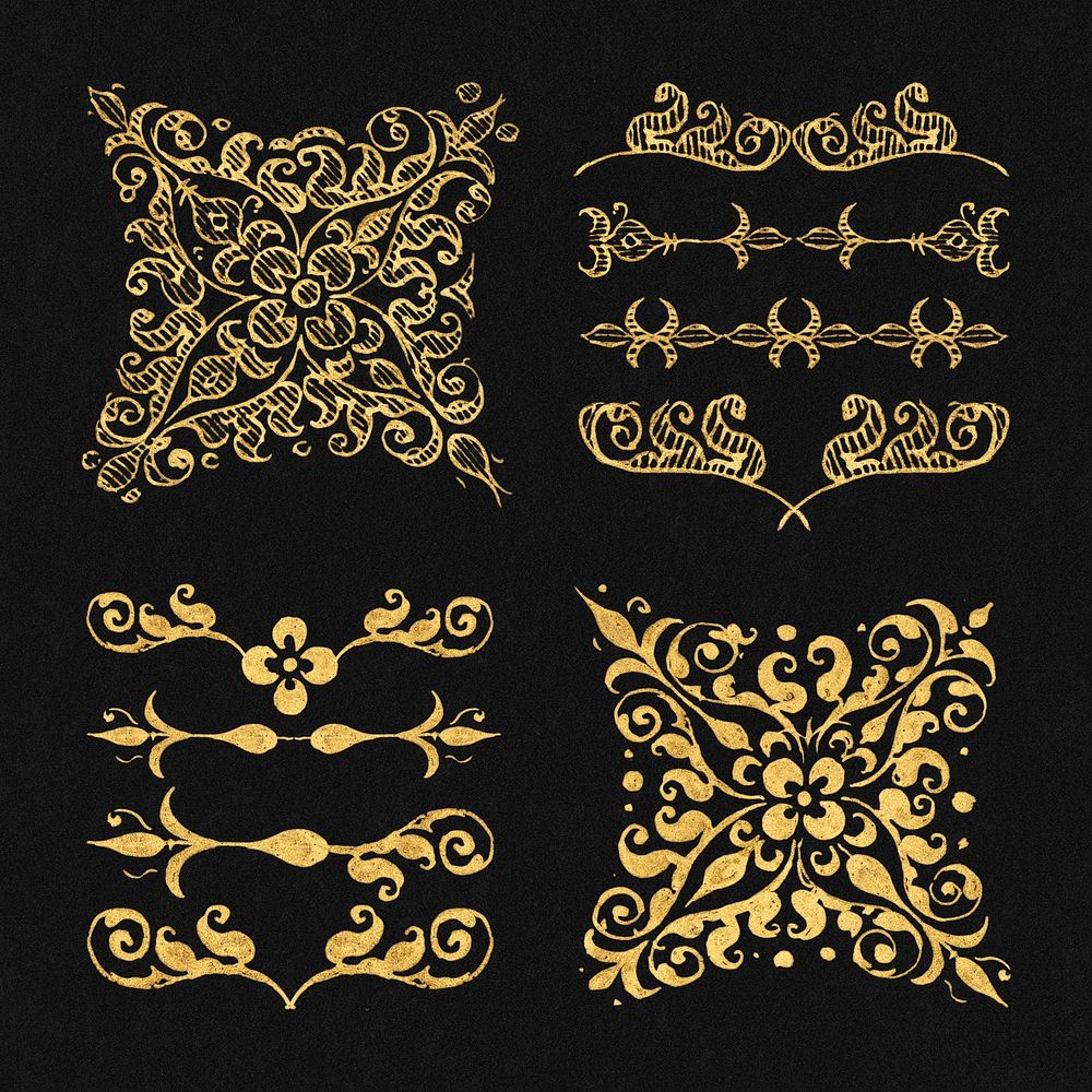 Gold vintage divider psd victorian element, remix from The Model Book of Calligraphy Joris Hoefnagel and Georg Bocskay