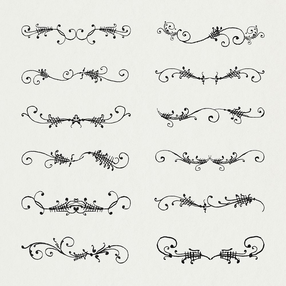 Vintage divider element psd ornamental set, remix from The Model Book of Calligraphy Joris Hoefnagel and Georg Bocskay