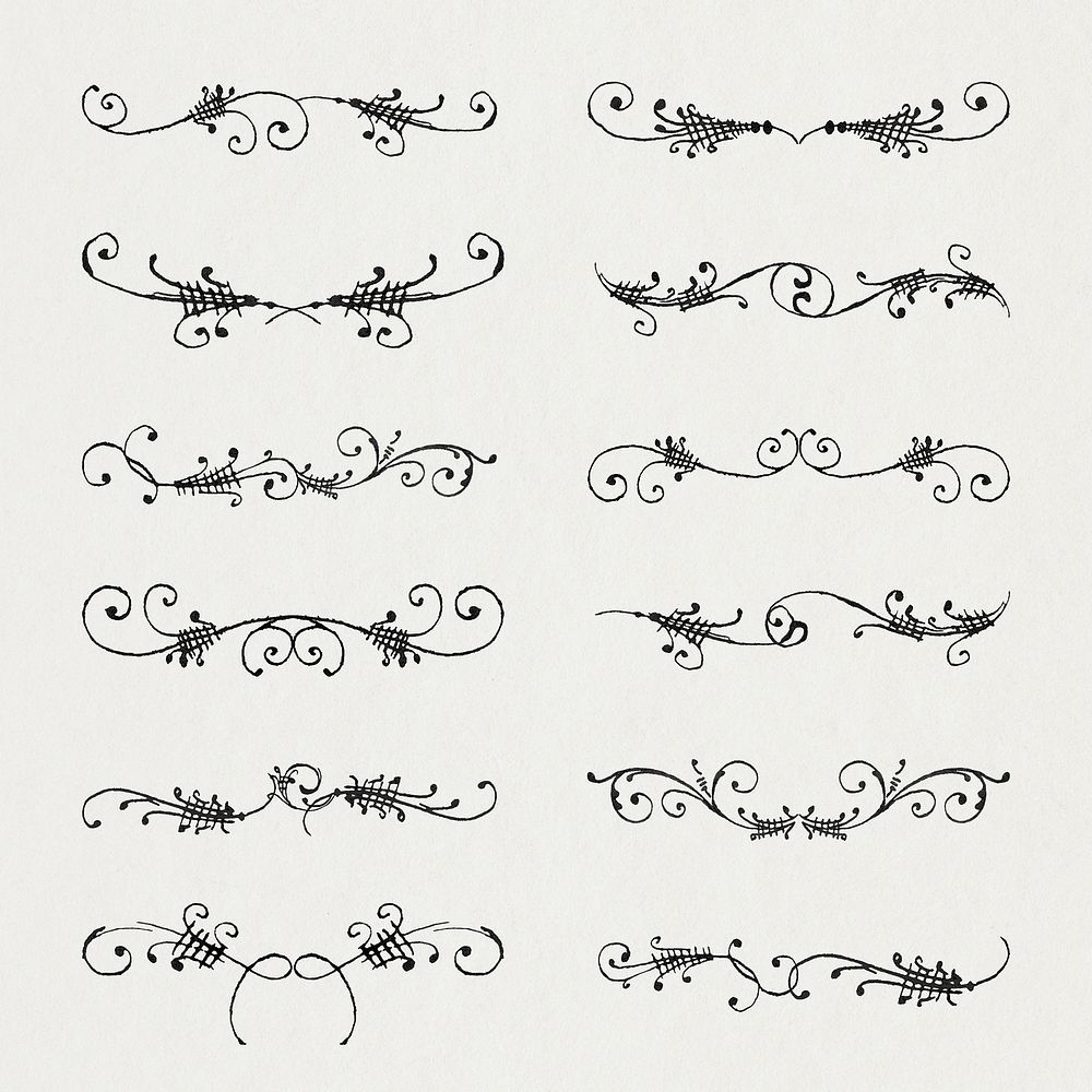 Vintage divider element set, remix from The Model Book of Calligraphy Joris Hoefnagel and Georg Bocskay