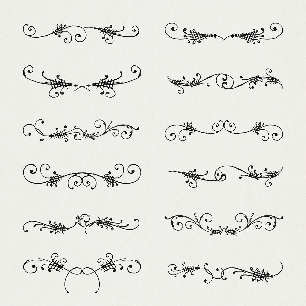 Vintage divider psd element ornamental set, remix from The Model Book of Calligraphy Joris Hoefnagel and Georg Bocskay