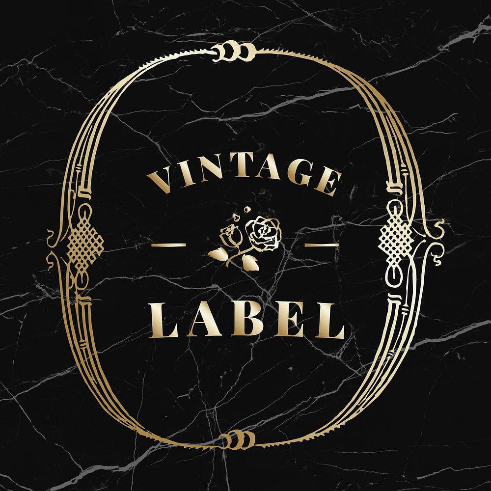 Vintage ornamental label emblem on black marble
