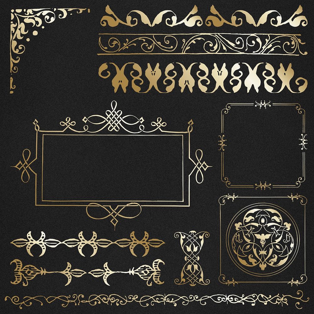 Vintage gold ornamental element set, remix from The Model Book of Calligraphy Joris Hoefnagel and Georg Bocskay