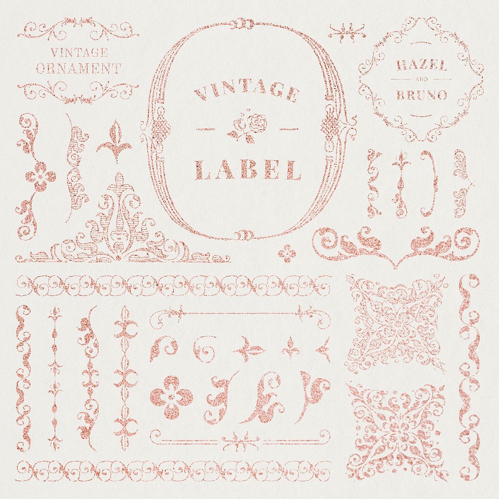 Pink vintage ornamental element set, remix from The Model Book of Calligraphy Joris Hoefnagel and Georg Bocskay