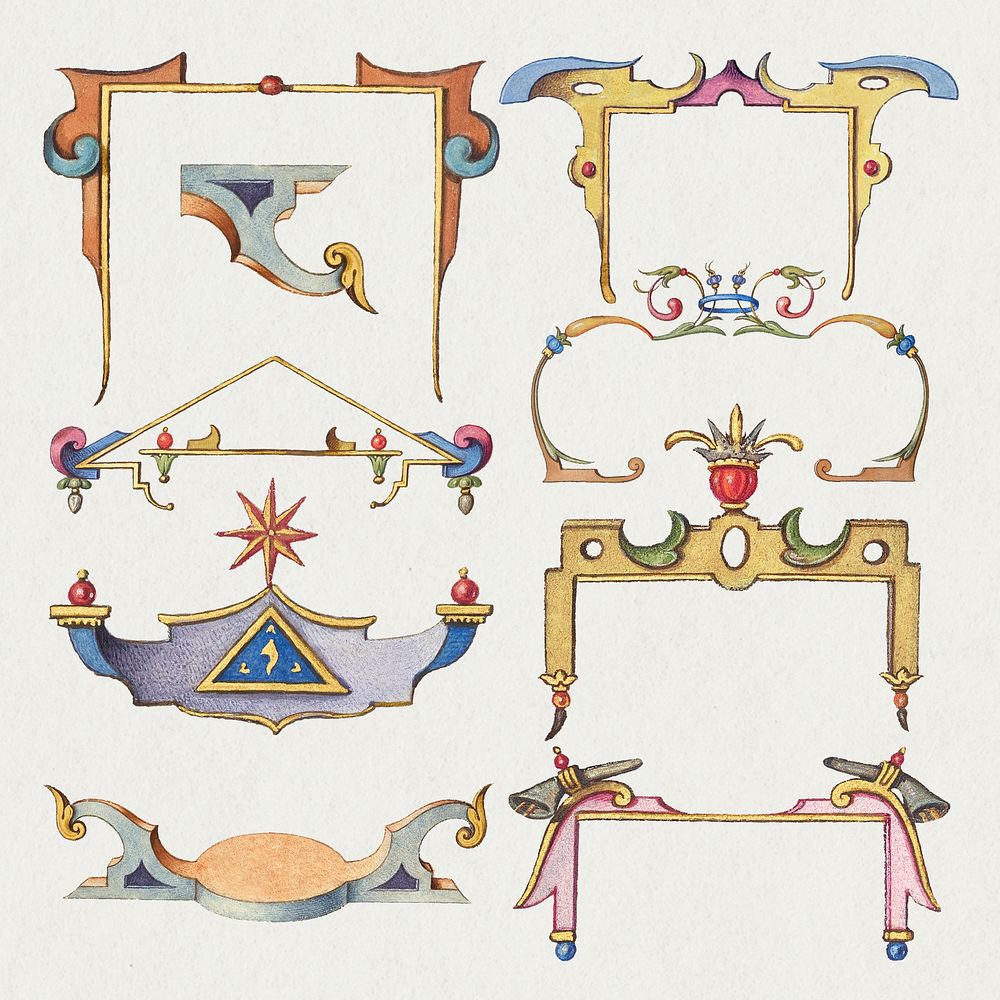 Victorian frame border psd ornament, remix from The Model Book of Calligraphy Joris Hoefnagel and Georg Bocskay