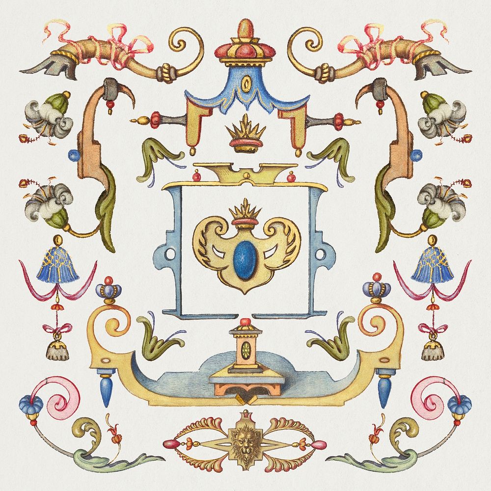 Psd victorian objects ornamental border, remix from The Model Book of Calligraphy Joris Hoefnagel and Georg Bocskay