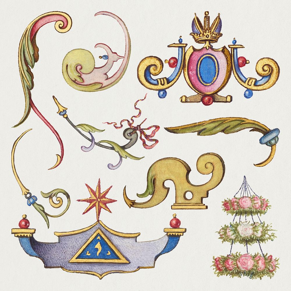 Psd victorian objects ornamental border, remix from The Model Book of Calligraphy Joris Hoefnagel and Georg Bocskay