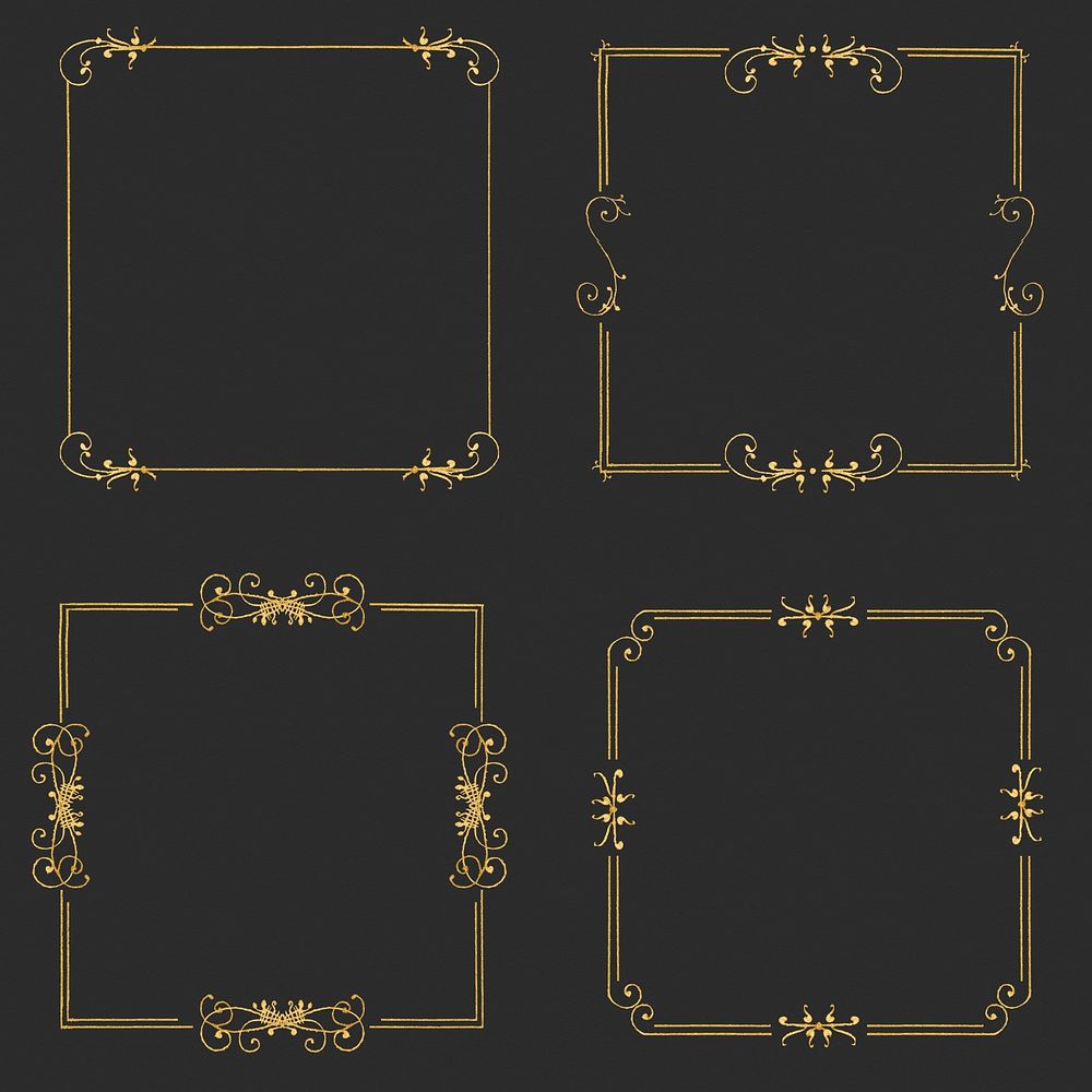 Gold filigree frame set psd, remix from The Model Book of Calligraphy Joris Hoefnagel and Georg Bocskay
