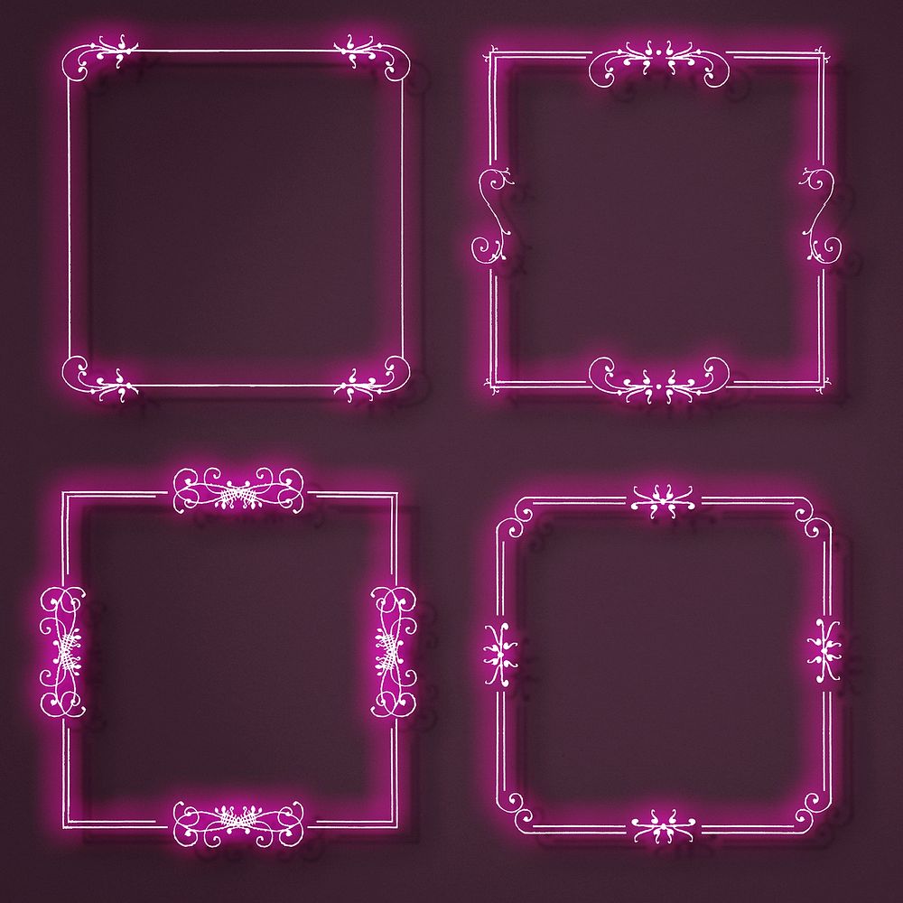 Neon pink filigree frame set, remix from The Model Book of Calligraphy Joris Hoefnagel and Georg Bocskay