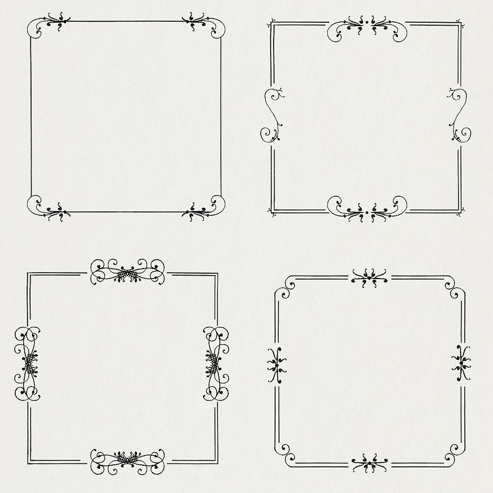 Filigree vintage frame border set, remix from The Model Book of Calligraphy Joris Hoefnagel and Georg Bocskay
