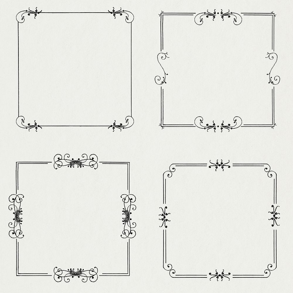 Black filigree frame psd set, remix from The Model Book of Calligraphy Joris Hoefnagel and Georg Bocskay