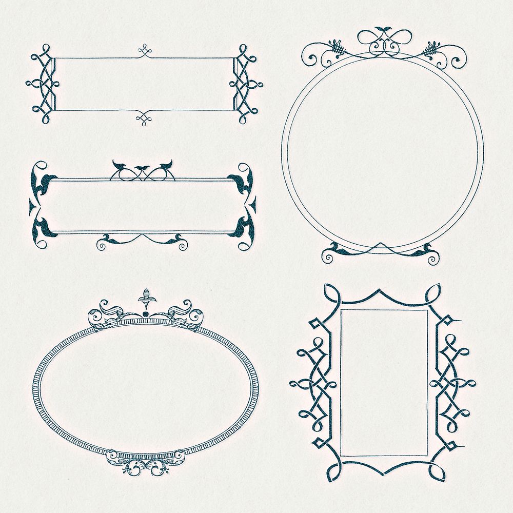 Vintage Victorian psd frame border ornament collection, remix from The Model Book of Calligraphy Joris Hoefnagel and Georg…