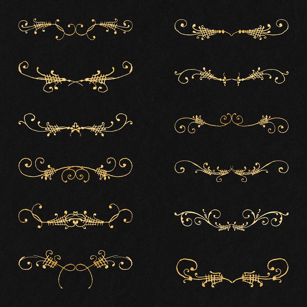Psd vintage divider gold element set, remix from The Model Book of Calligraphy Joris Hoefnagel and Georg Bocskay