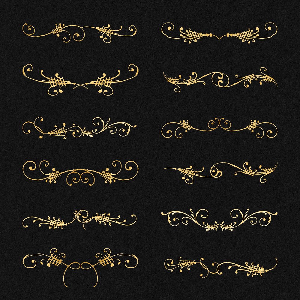 Psd vintage divider gold element set, remix from The Model Book of Calligraphy Joris Hoefnagel and Georg Bocskay