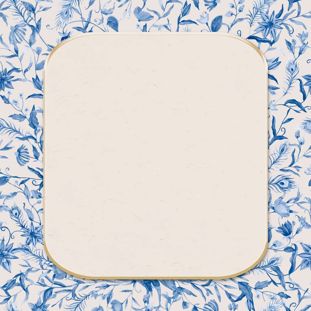 Blue watercolor floral frame vector with beige background