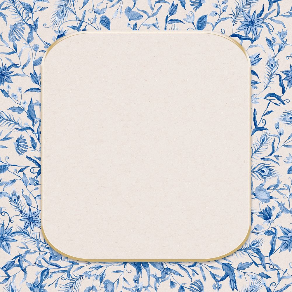 Blue watercolor floral frame psd with beige background