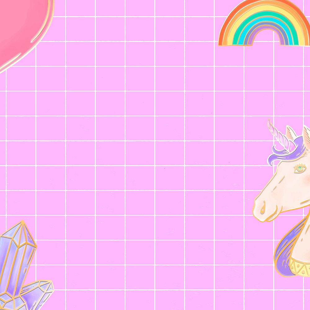 Hot pink pony vector rainbow grid aesthetic