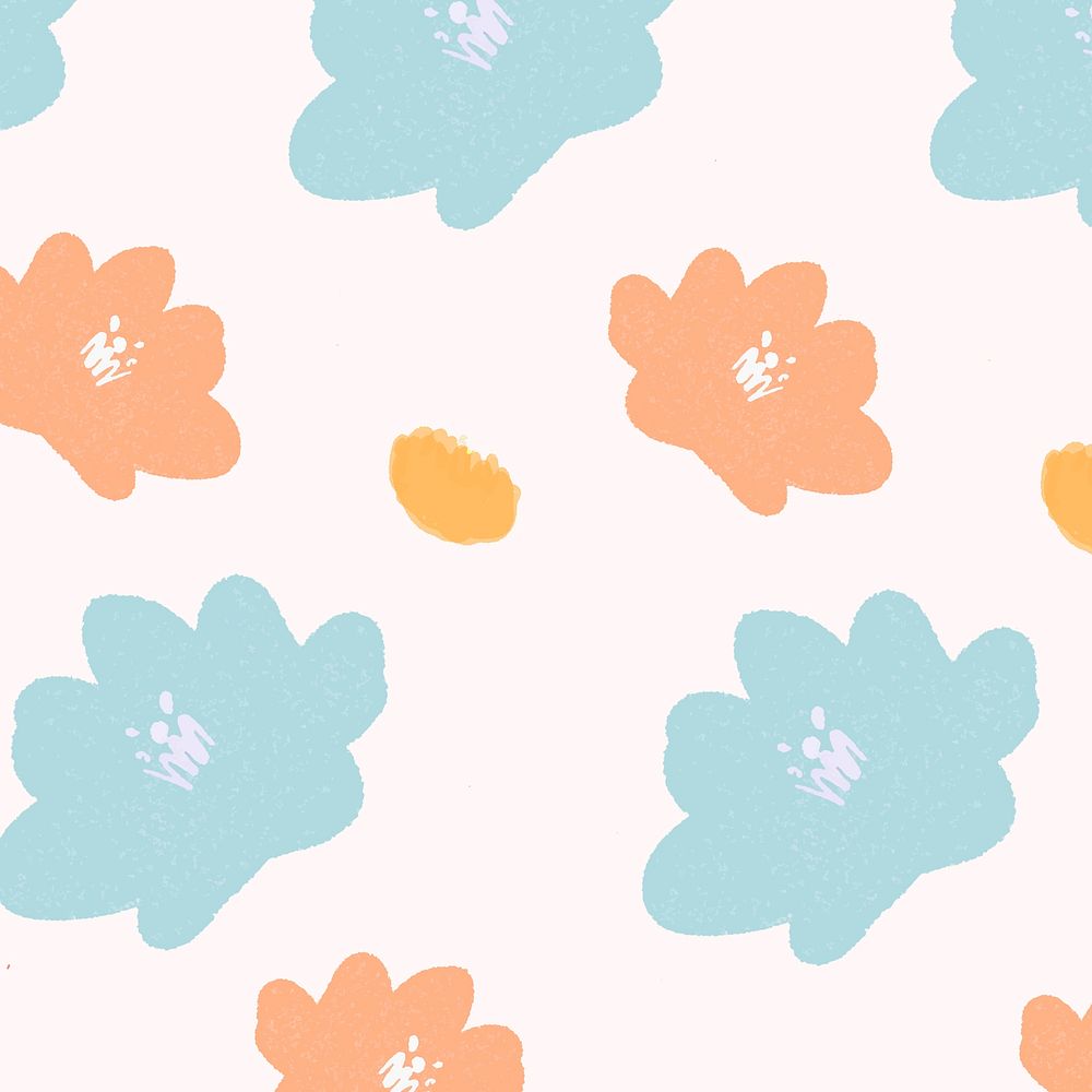 Colorful pastel flowers hand drawn pattern
