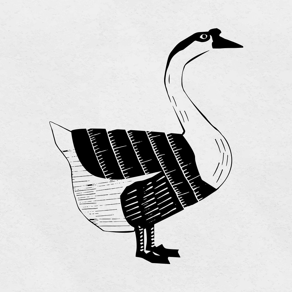 Vintage goose bird linocut stencil pattern clipart