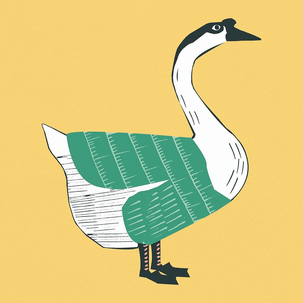 Retro goose psd bird linocut style drawing