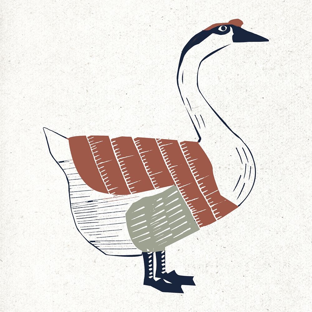 Vintage colorful goose linocut drawing