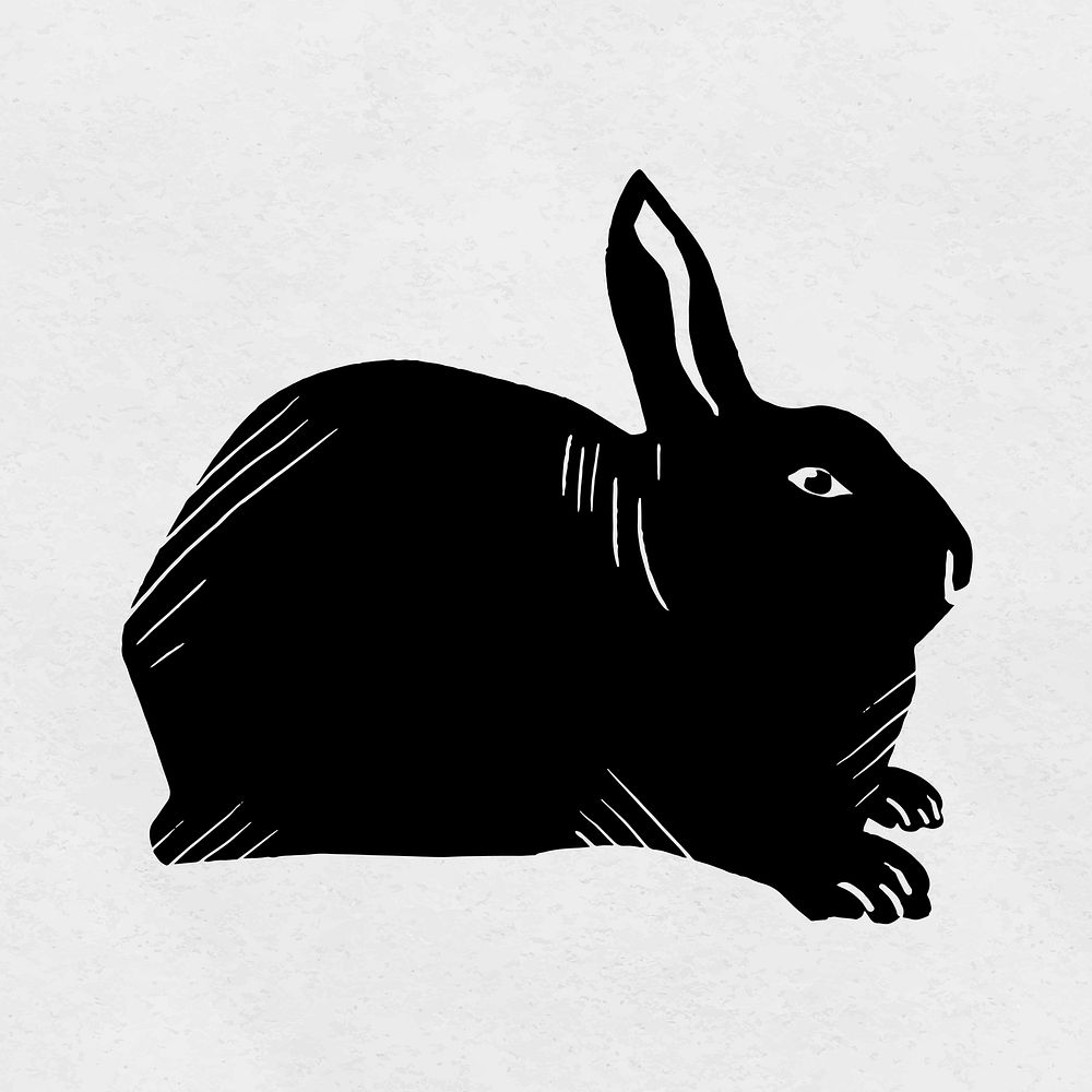 Vintage rabbit animal linocut stencil pattern drawing