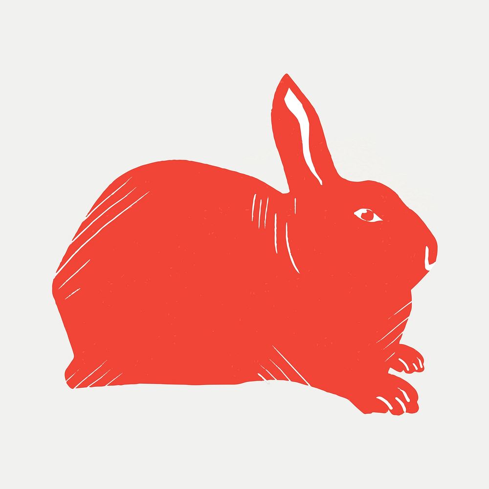 Vintage red rabbit animal hand drawn clipart