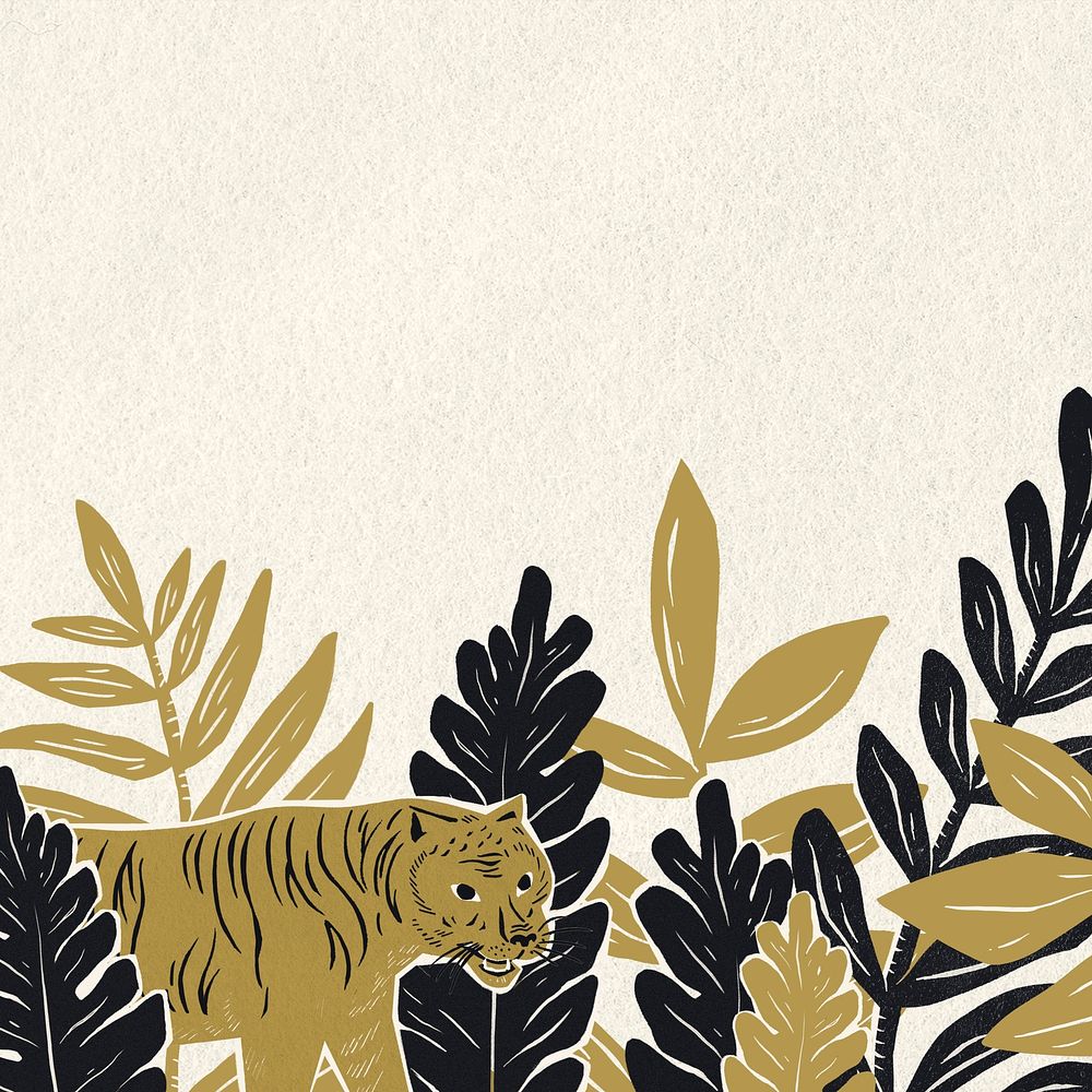 Gold tiger border botanical vintage jungle background