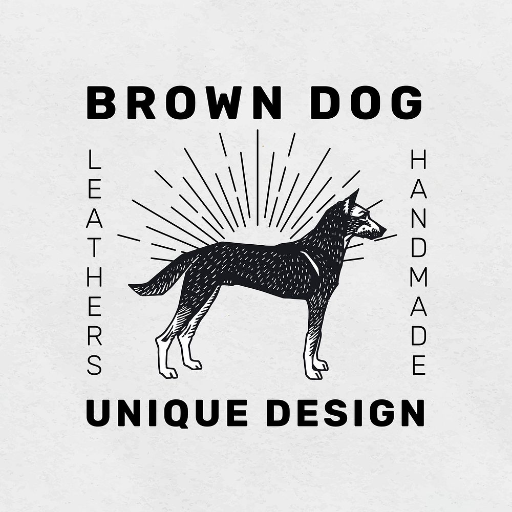 Vintage dog logo linocut vector editable template