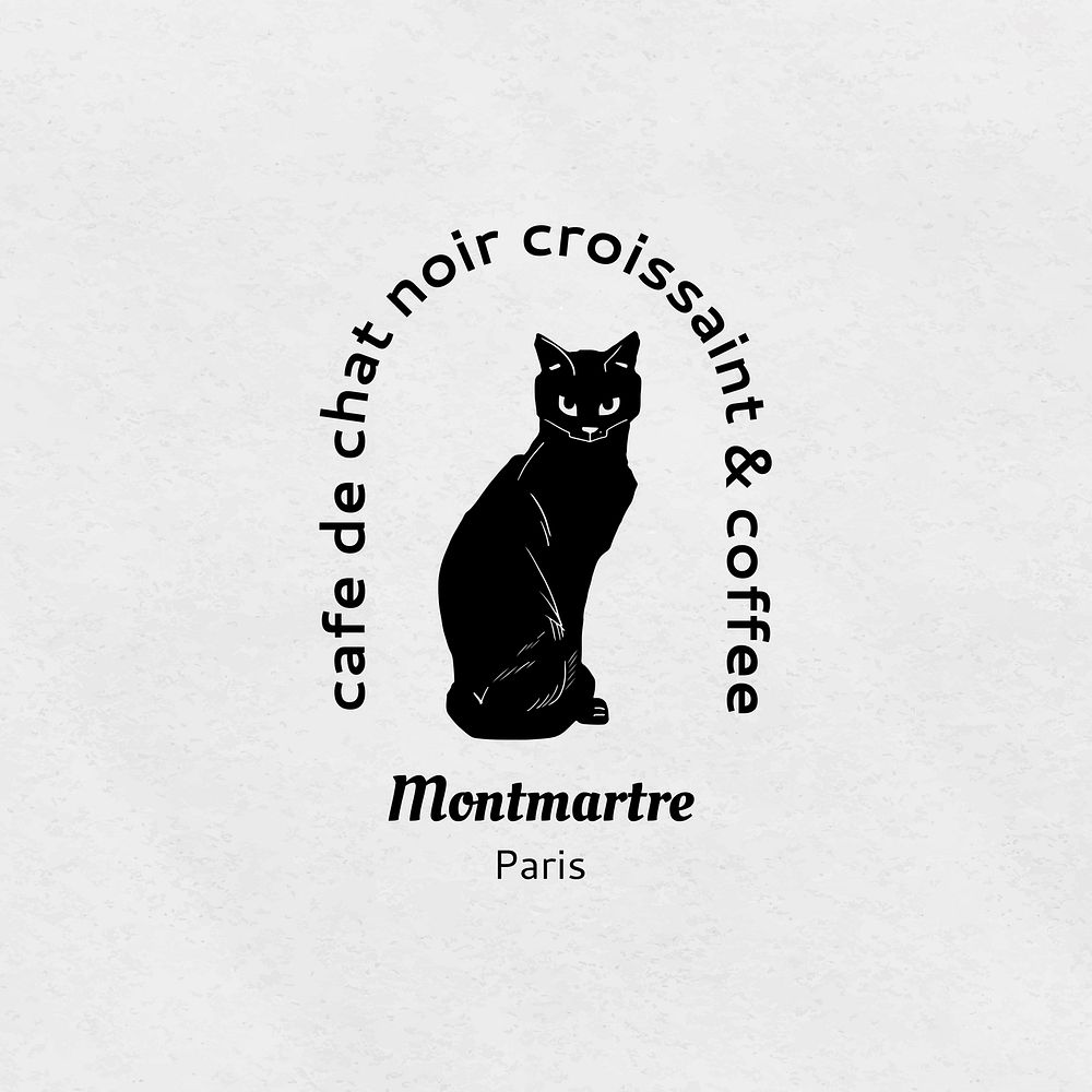 Vintage cat logo linocut vector editable template