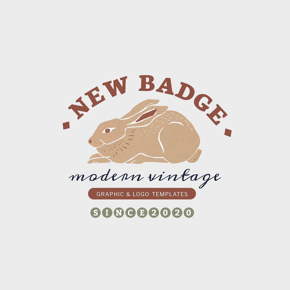 Simple psd rabbit badge linocut editable template