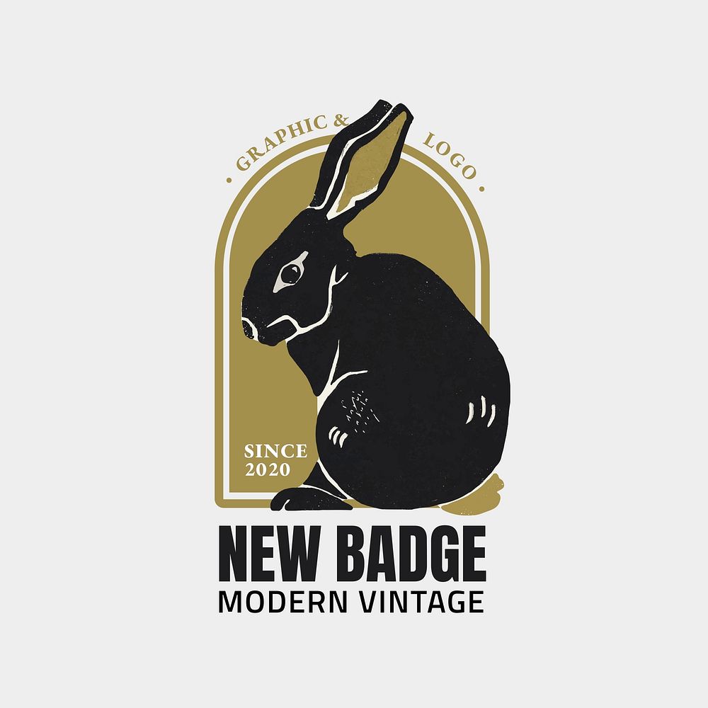 Vintage black rabbit linocut psd editable template