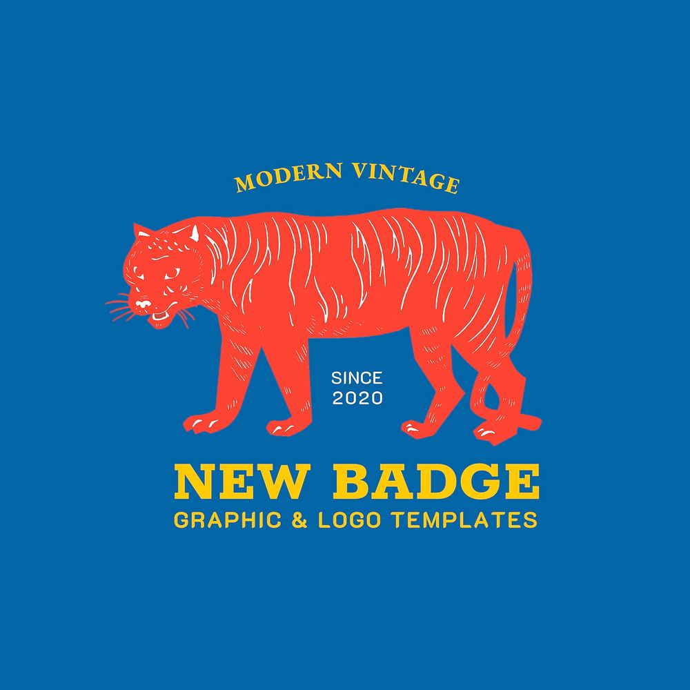 Retro tiger ilnocut badge psd editable template
