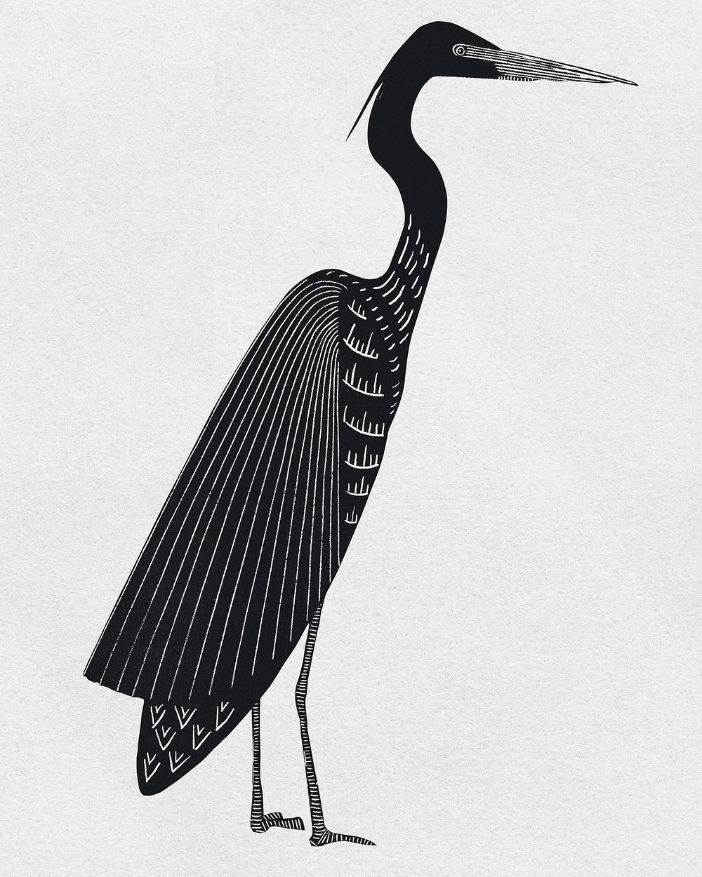 Black woodcut heron psd vintage clipart