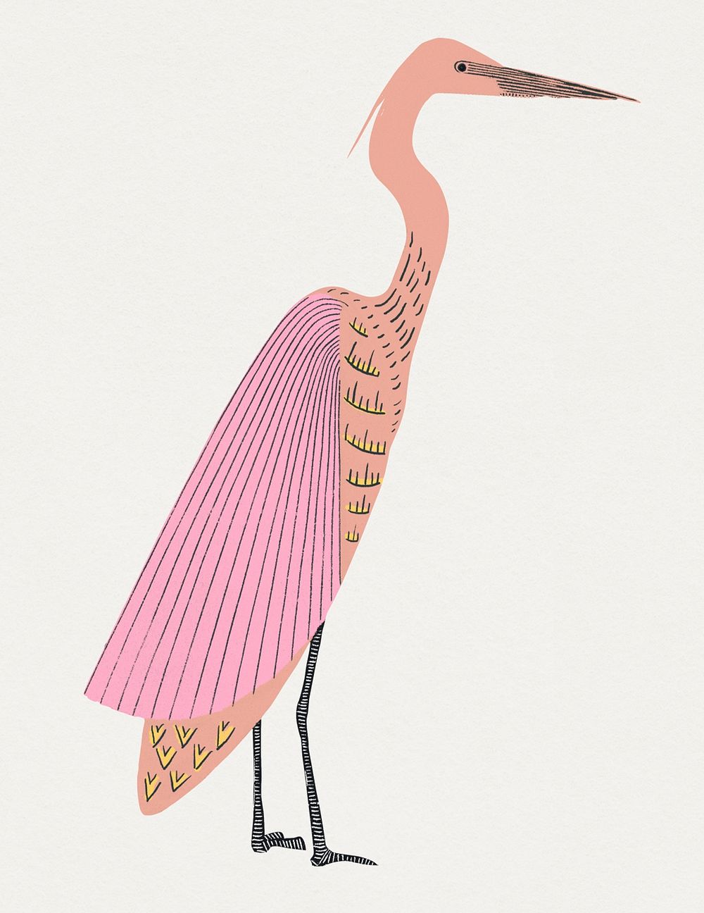Vintage pink heron psd linocut illustration